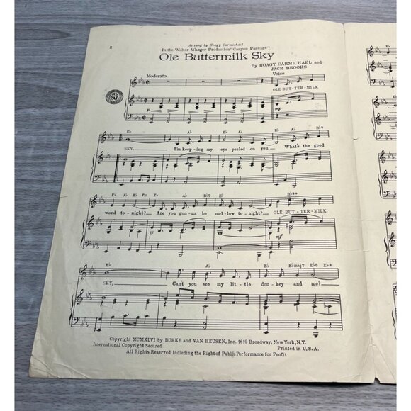Ole Buttermilk Sky Vintage Sheet Music from Canyon Passage Hoagy Carmichael 40s - Picture 2 of 6